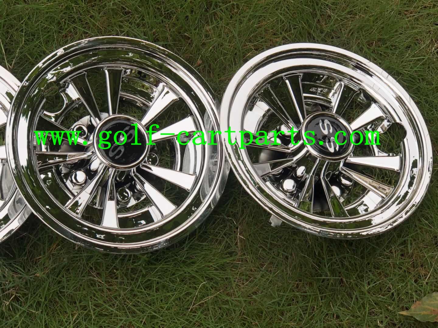Durable 8 Golf Cart Wheel Covers Easy Installation Deep Dish Shiny Black