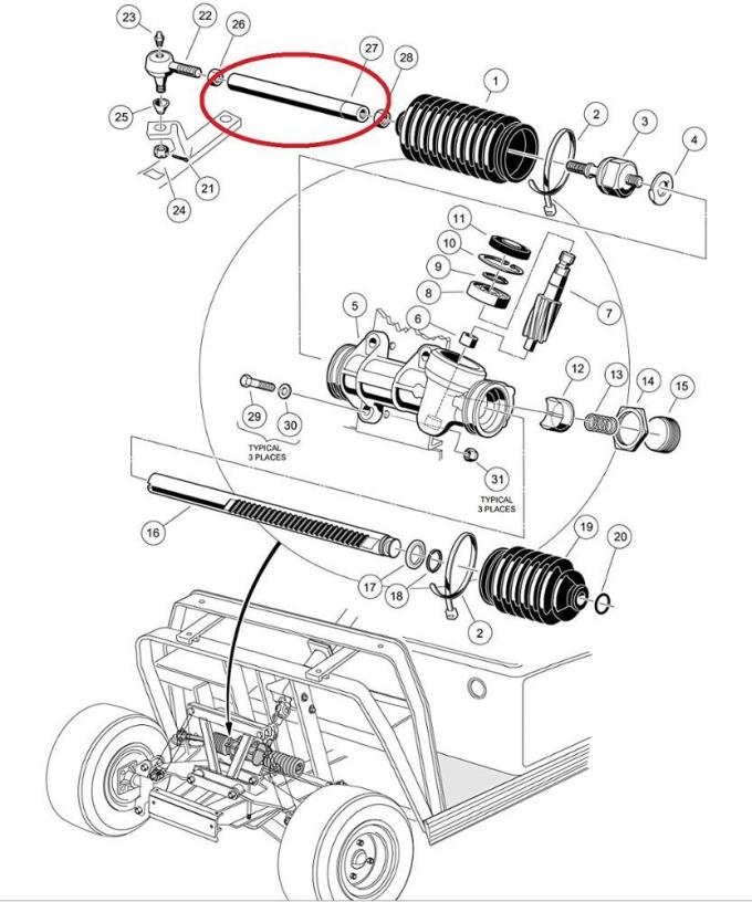 19842008 1012467 DS Golf Club Car OEM Parts Rack Pinion Drag Link