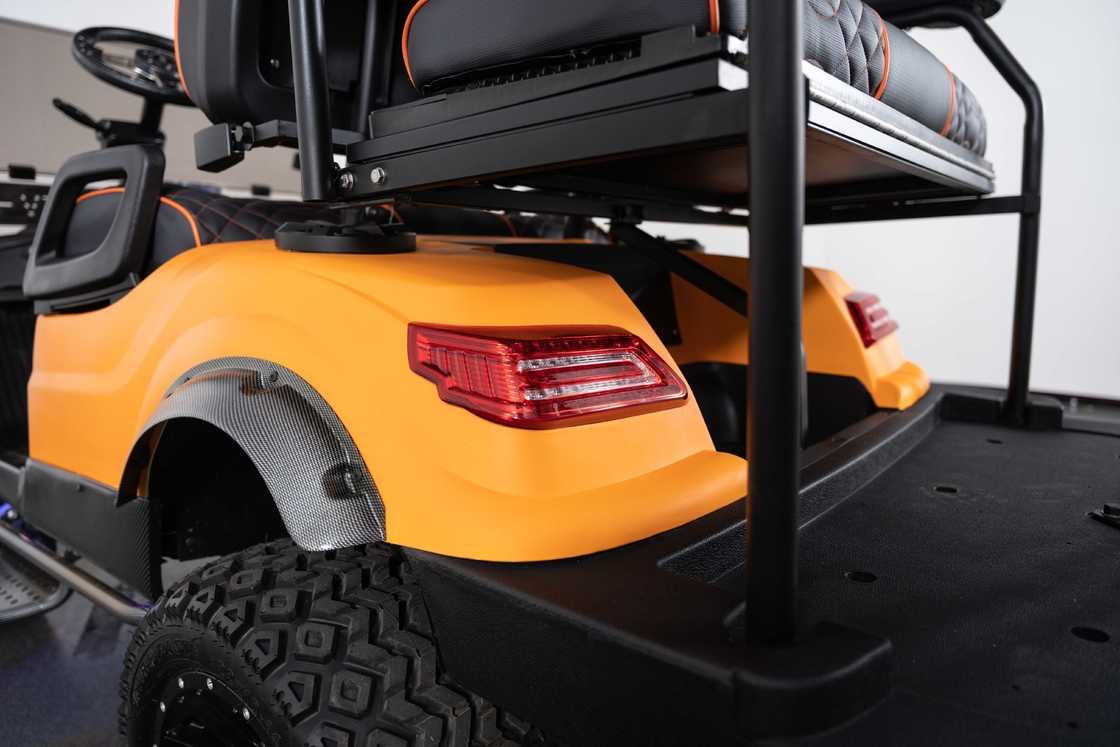 48V5KW Golf Cart in White Orange 25mph steel chassis LED lighting system with back up camera