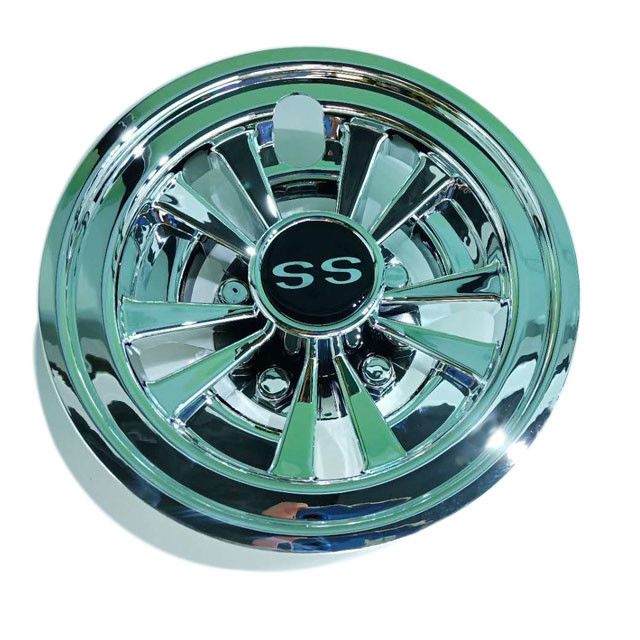 Silver Ss 8 Inch Wheel Covers , Black Golf Trolley Wheel Covers Chrome Finishing