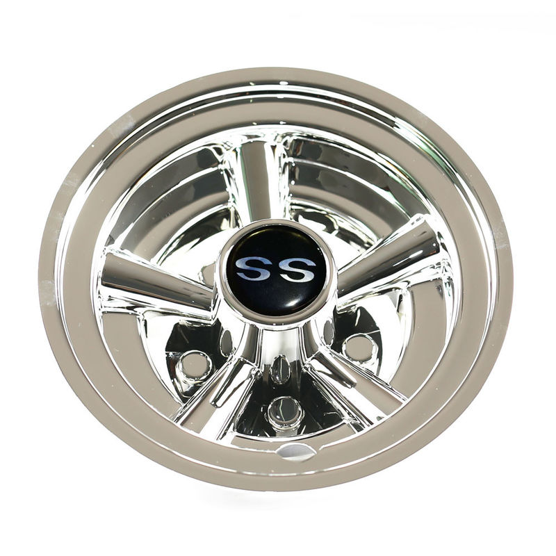 Silver Ss 8 Inch Wheel Covers , Black Golf Trolley Wheel Covers Chrome Finishing